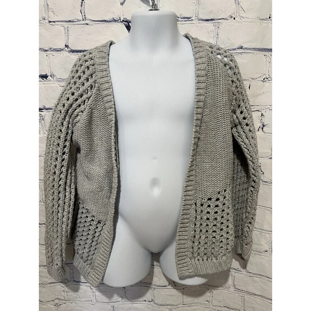 Gymboree Girls Open Knit Grey Sweater Cardigan 100% Cotton Small 5/6